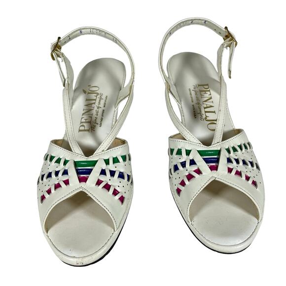 Vintage 80s Penaljo White Leather Kitten Heel Slingbacks Sz 8 - Picture 11 of 11